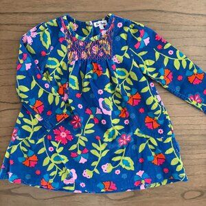 Le Top Corduroy Smock Dress with Flowers -12 Mo